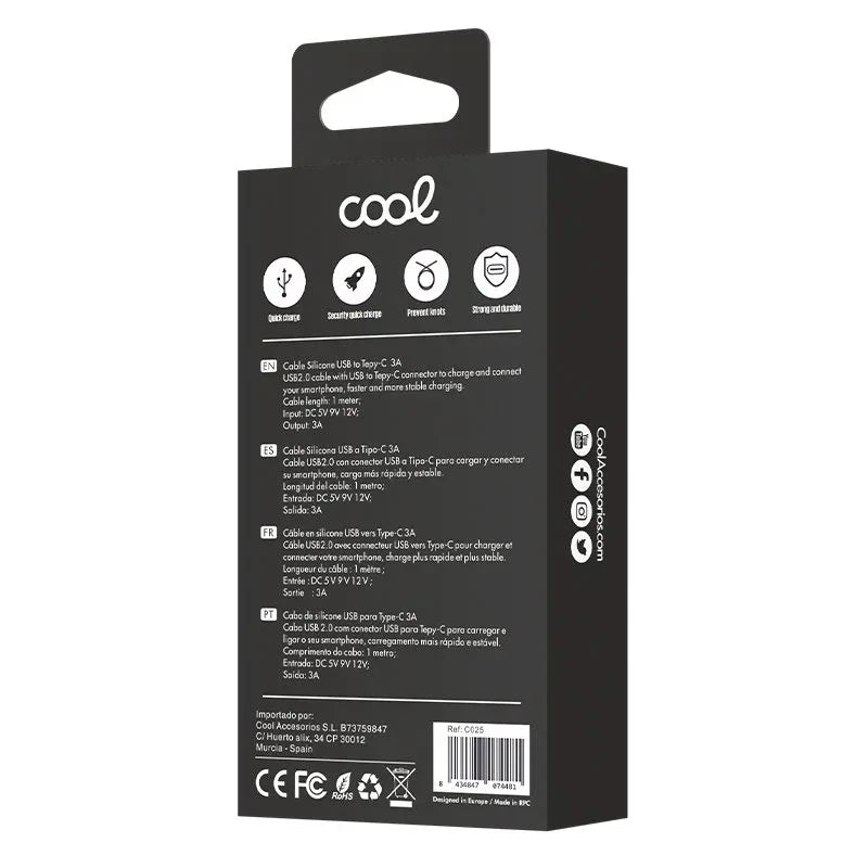 Cable USB COOL Silicona Universal Tipo C (1 metro) Rosa - PixelPlaza