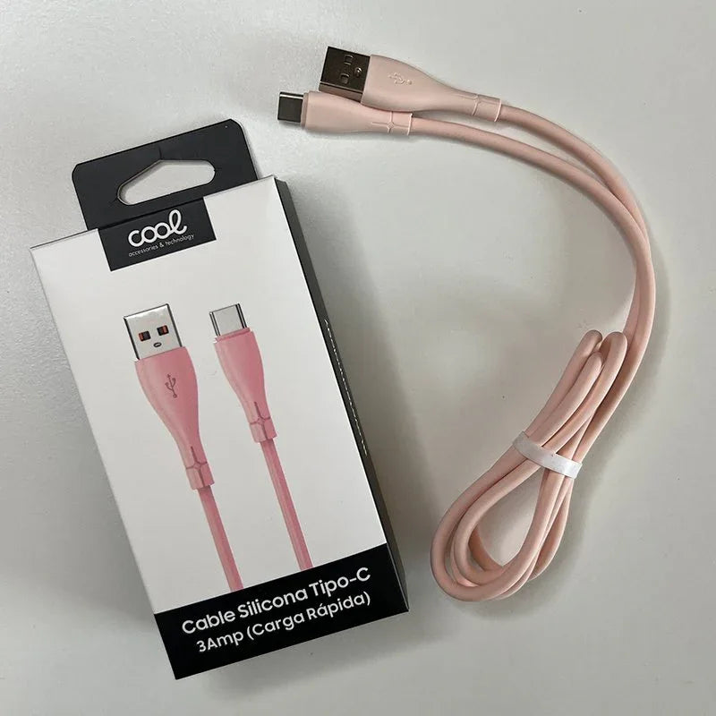 Cable USB COOL Silicona Universal Tipo C (1 metro) Rosa - PixelPlaza