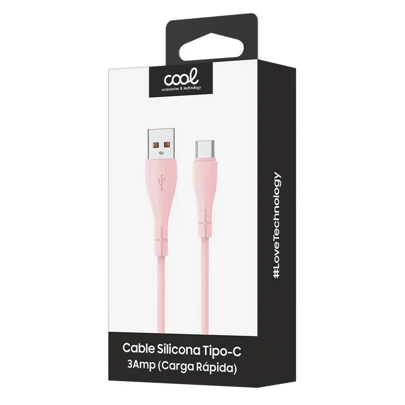 Cable USB COOL Silicona Universal Tipo C (1 metro) Rosa - PixelPlaza
