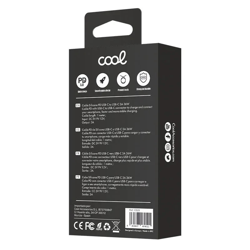Cable USB COOL Silicona Universal Tipo C a Tipo C (1 metro) Celeste - PixelPlaza