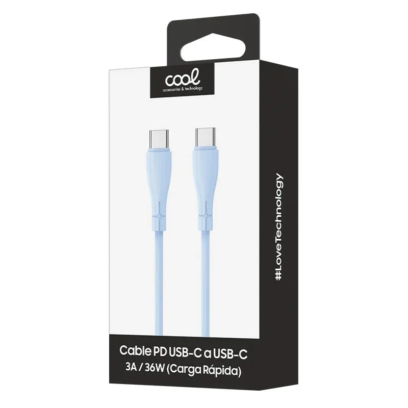 Cable USB COOL Silicona Universal Tipo C a Tipo C (1 metro) Celeste - PixelPlaza