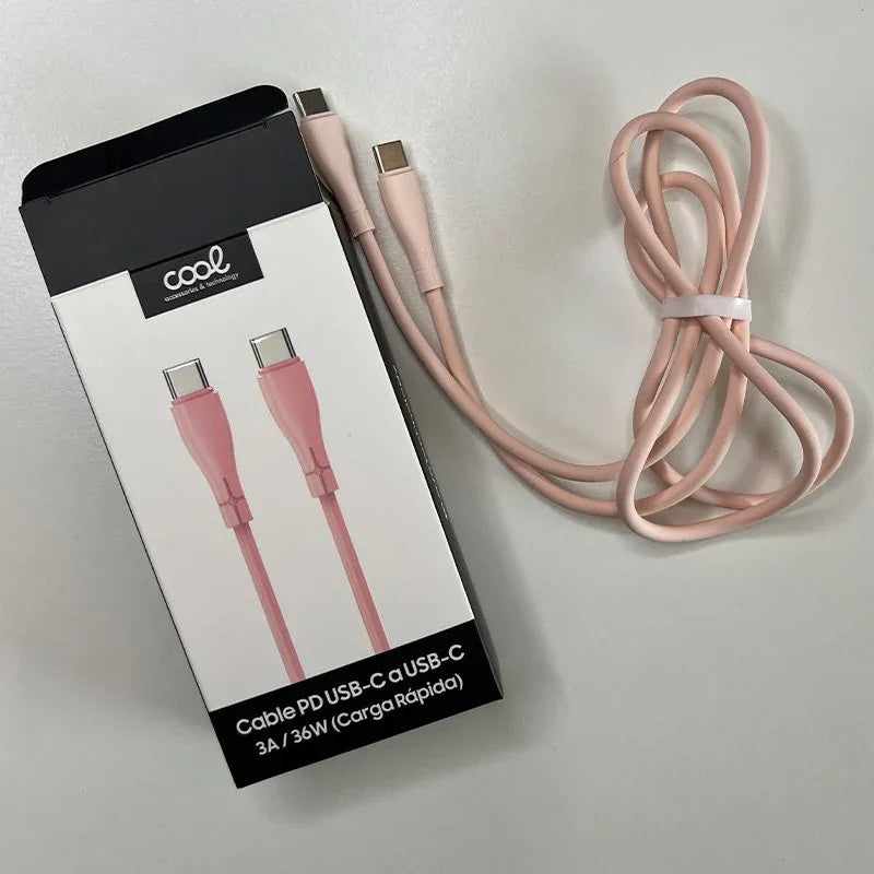 Cable USB COOL Silicona Universal Tipo C a Tipo C (1 metro) Rosa - PixelPlaza