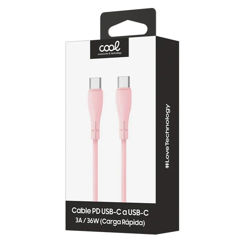 Cable USB COOL Silicona Universal Tipo C a Tipo C (1 metro) Rosa - PixelPlaza