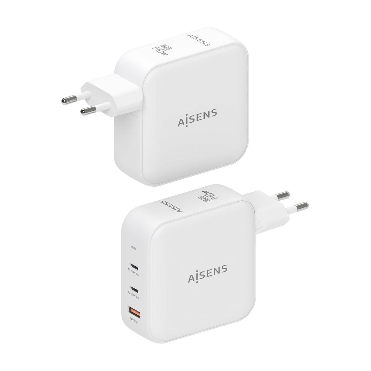 Cargador de Pared GaN Aisens ASCH-140W3P030-W/ 2xUSB Tipo-C/ 1xUSB/ 140W