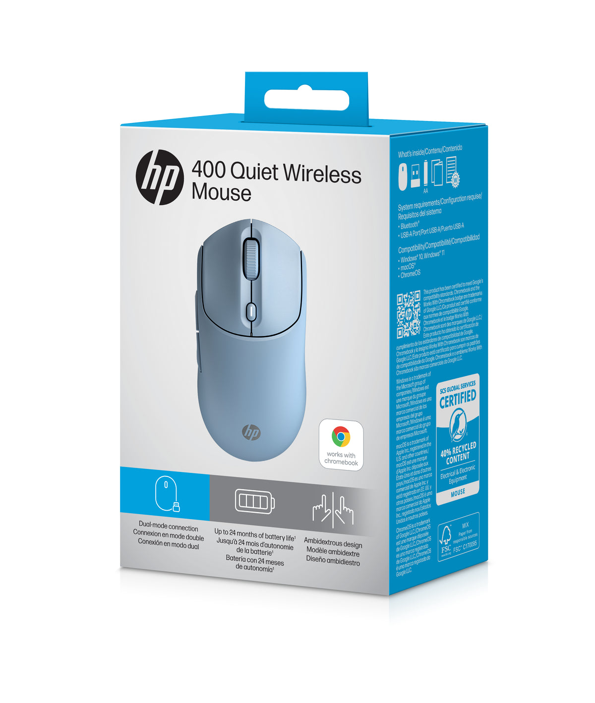 Raton inalambrico hp 400 dual - azul