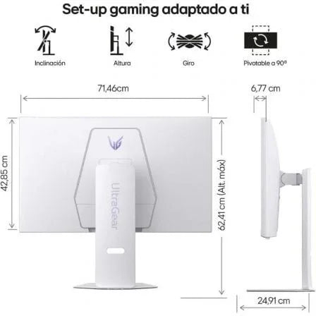 Smart Monitor Gaming LG UltraGear 32G810SA-W 32"/ 4K/ Multimedia/ 1ms/ 144Hz/ IPS/ Regulable en altura/ Smart TV/ Blanco - PixelPlaza