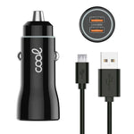 Cargador Coche Cable MicroUsb (2 x Usb) COOL 2.4A Kit 2 en 1 Negro - PixelPlaza