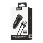 Cargador Coche Cable Tipo C (2 x Usb) COOL 2.4A Kit 2 en 1 Negro - PixelPlaza