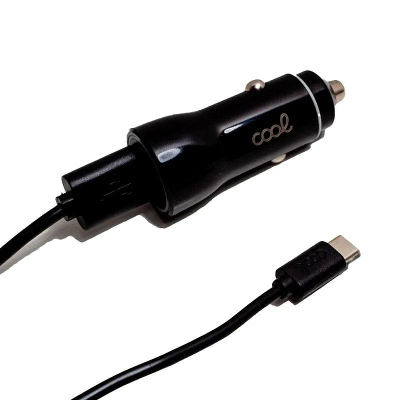 Cargador Coche Cable Tipo C (2 x Usb) COOL 2.4A Kit 2 en 1 Negro - PixelPlaza