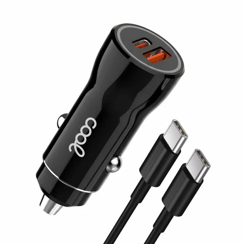 Cargador Coche Cable Tipo C (2x USB + Tipo-C) COOL 38W Kit 2 en 1 Negro - PixelPlaza