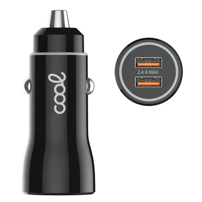 Cargador Coche Universal Doble Entrada Usb COOL Negro 2.4 Amp - PixelPlaza