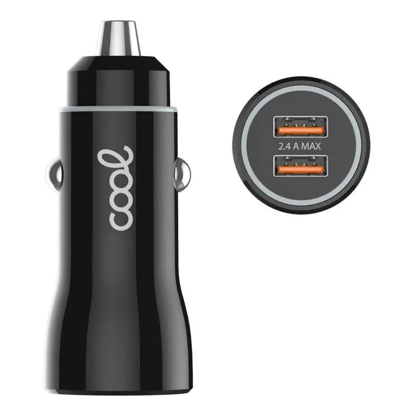 Cargador Coche Universal Doble Entrada Usb COOL Negro 2.4 Amp - PixelPlaza