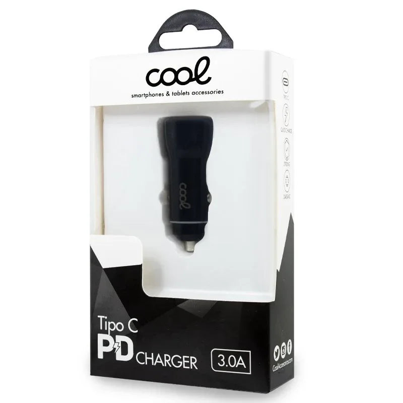 Cargador Coche Universal Entrada Tipo C (PD) COOL (18W) Negro - PixelPlaza