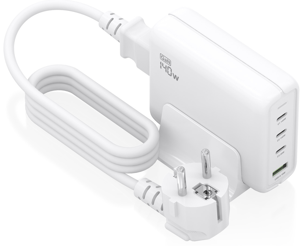 Cargador Sobremesa GaN Aisens ASCH-140W4P055-W/ 3xUSB Tipo-C/ 1xUSB/ 140W