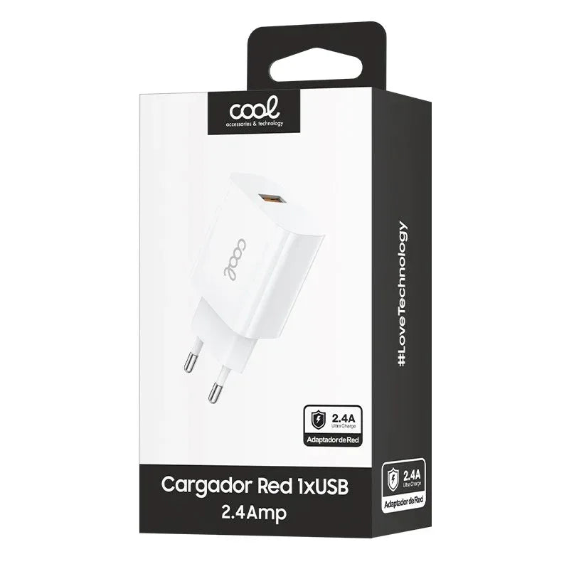 Cargador Red Adaptador 1x USB Universal COOL (2.4 Amp) Blanco - PixelPlaza