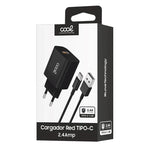 Cargador Red Conector Tipo-C (2.4 Amp) Universal COOL Kit 2 en 1 Negro - PixelPlaza