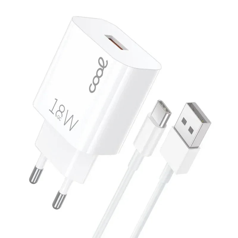 Cargador Red Conector Tipo-C Universal 3Amp (Carga Rápida) COOL Kit 2 en 1 Blanco - PixelPlaza