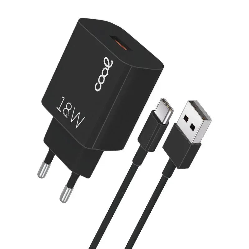 Cargador Red Conector Tipo-C Universal 3Amp (Carga Rápida) COOL Kit 2 en 1 Negro - PixelPlaza