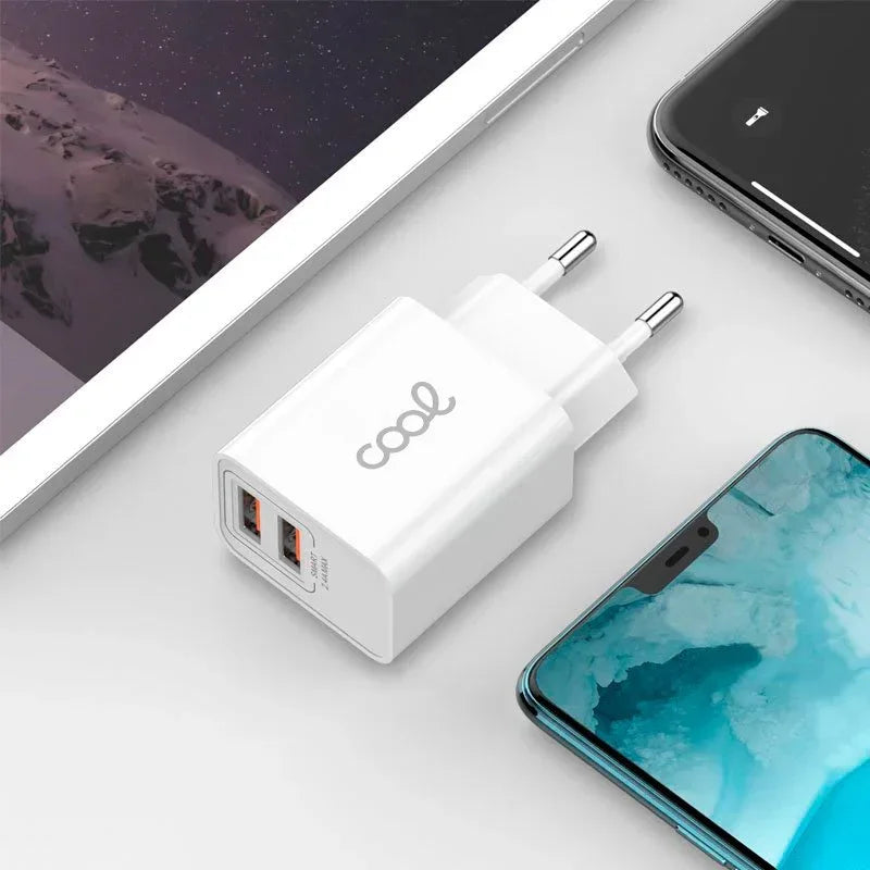Cargador Red para iPhone COOL 2 x USB + Cable Lightning 1,2m (2.4 Amp) - PixelPlaza