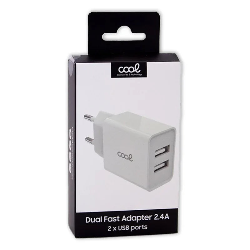 Cargador Red Universal Entrada 2 x USB COOL 2.4 Amperios Blanco - PixelPlaza