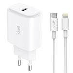 Cargador Red Universal Fast Adapt. (PD) Tipo-C COOL (25W) Blanco + Cable Tipo-C a Lightning - PixelPlaza