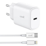 Cargador Red Universal Fast Adapt. (PD) Tipo-C COOL (25W) Blanco + Cable Tipo-C a Lightning - PixelPlaza