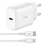 Cargador Red Universal Fast Adapt. (PD) Tipo-C COOL (25W) Blanco + Cable Tipo-C a Lightning - PixelPlaza