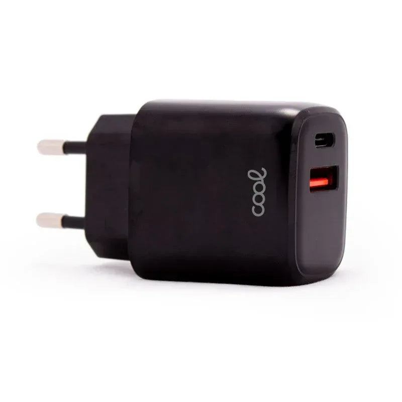 Cargador Red Universal Fast Charger (PD) Dual Tipo-C / USB COOL (20W) Negro - PixelPlaza