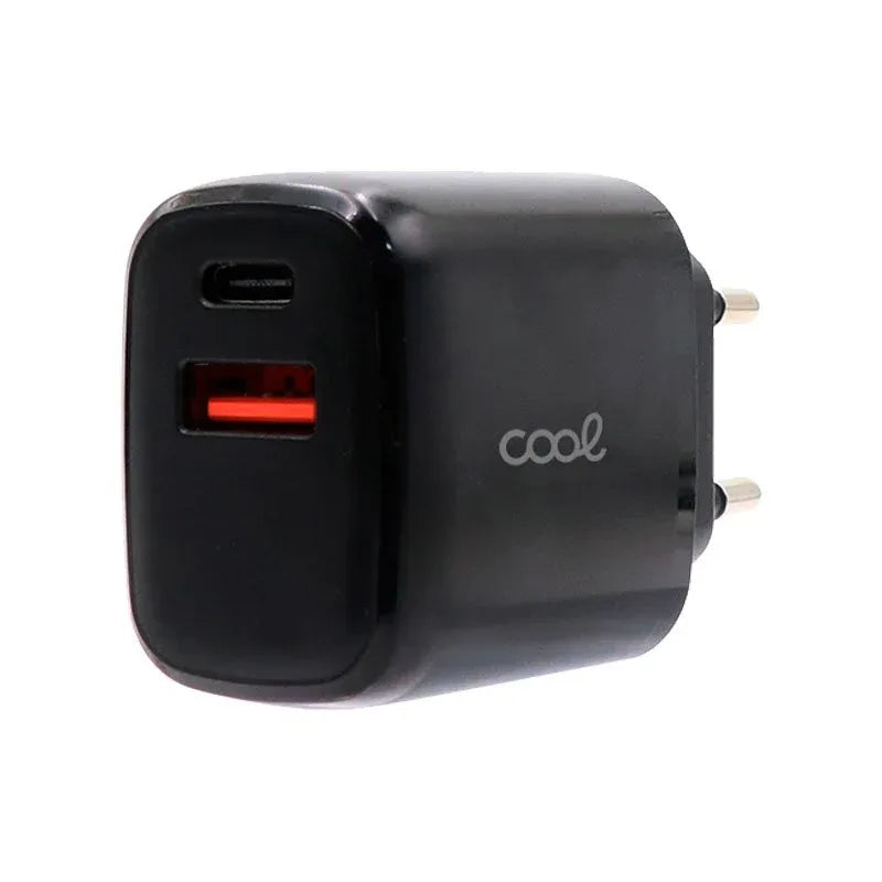 Cargador Red Universal Fast Charger (PD) Dual Tipo-C / USB COOL (20W) Negro - PixelPlaza