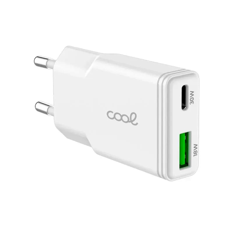 Cargador Red Universal Fast Charger (PD) Tipo-C / USB Dual COOL Plano (30W) Blanco - PixelPlaza