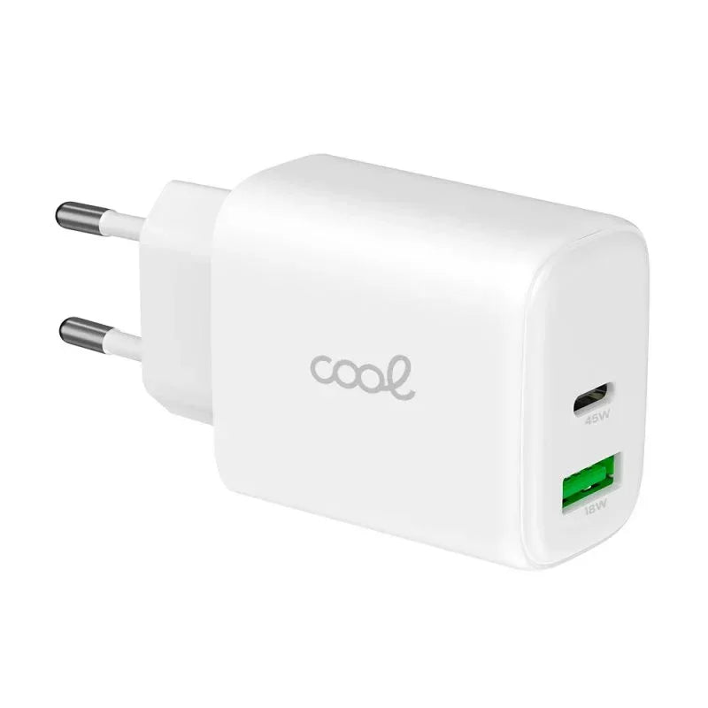 Cargador Red Universal Ultra Fast Dual (PD) Tipo-C + USB COOL (45W) GaN Blanco - PixelPlaza