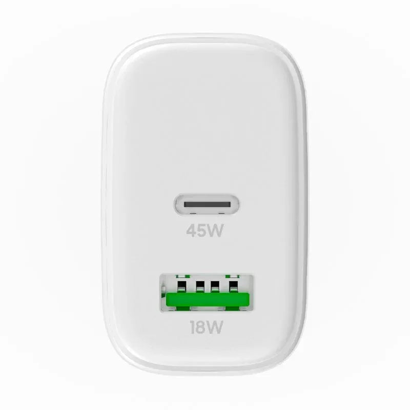 Cargador Red Universal Ultra Fast Dual (PD) Tipo-C + USB COOL (45W) GaN Blanco - PixelPlaza