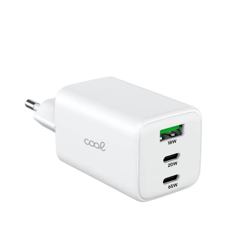 Cargador Red Universal Ultra Fast PD Port x3 (2x Tipo-C + 1x USB) COOL (65W) GaN Blanco - PixelPlaza