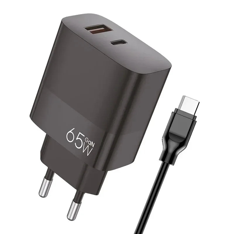 Cargador Red Universal Ultra Fast PD Tipo-C + USB COOL (65W + Cable Tipo-C) GaN Negro - PixelPlaza