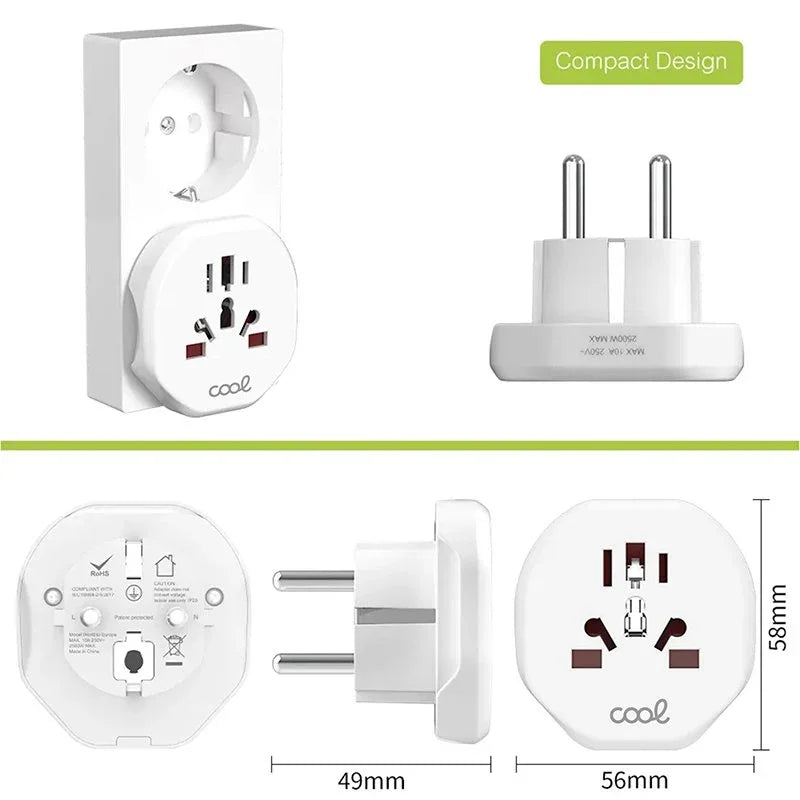 Cargador Universal Adaptador Internacional (World to Europe) COOL - PixelPlaza