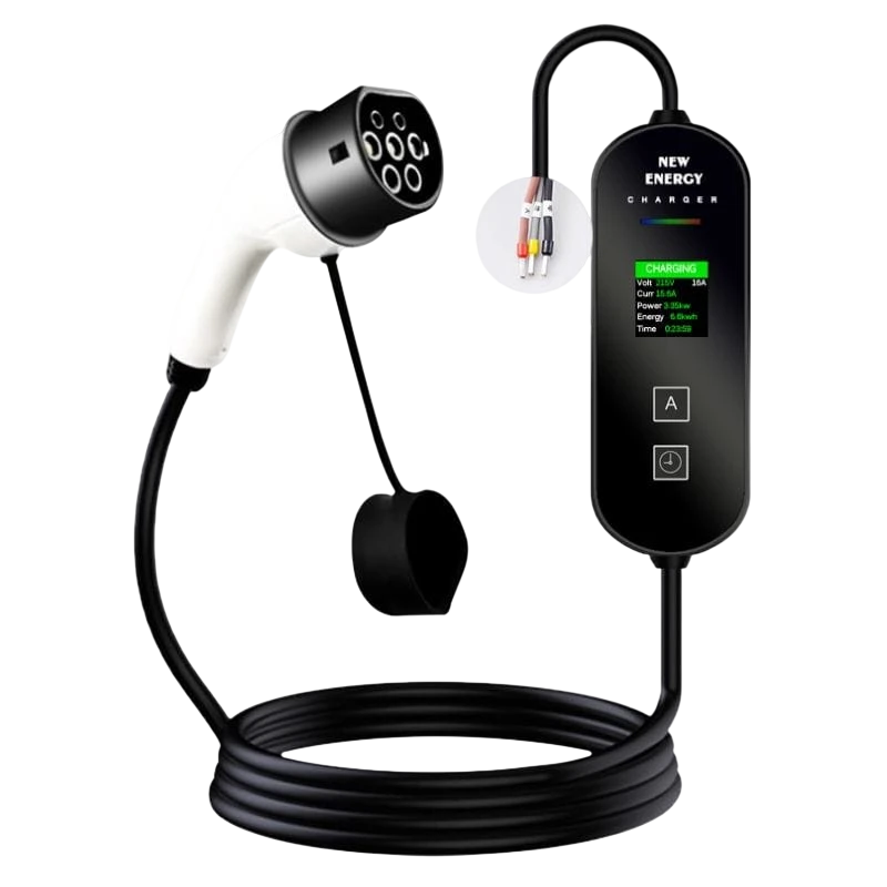 Cargador de coche eléctrico portátil 32A/7,0KW/Sin enchufe/10M/LCD EV Tipo 2