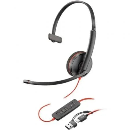 Auricular Poly Blackwire 3210 + Adaptador USB-C/A/ con Micrófono/ USB Tipo-C/ Bulk/ Negro - PixelPlaza