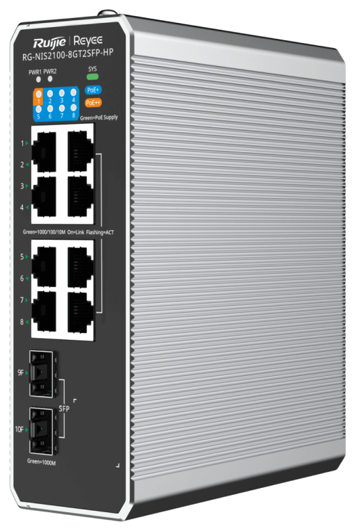 Ruijie Networks RG-NIS2100 Gestionado L2 Gigabit Ethernet (10/100/1000) Energía sobre Ethernet (PoE) Negro, Acero inoxid