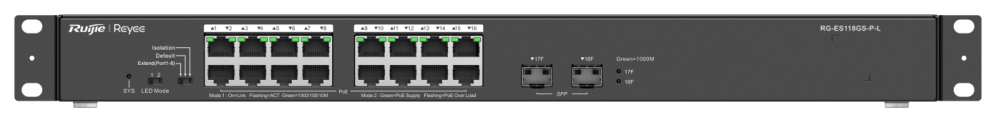 Ruijie Networks RG-ES118GS-P-L switch No administrado L2 Gigabit Ethernet (10/100/1000) Energía sobre Ethernet (PoE) Neg