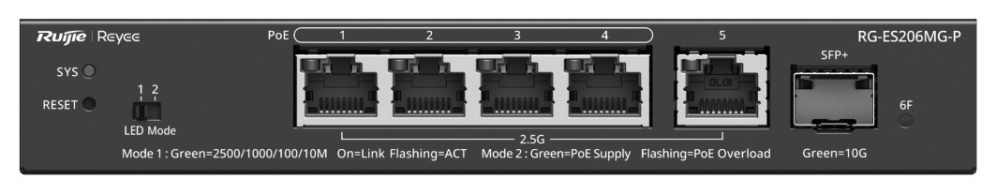 Ruijie Networks RG-ES206MG-P switch Gestionado L2 2.5G Ethernet (100/1000/2500) Energía sobre Ethernet (PoE) Montaje en 