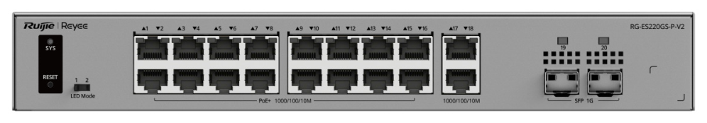 Ruijie Networks RG-ES220GS-P-V2 switch Gestionado L2 Gigabit Ethernet (10/100/1000) Energía sobre Ethernet (PoE) Gris