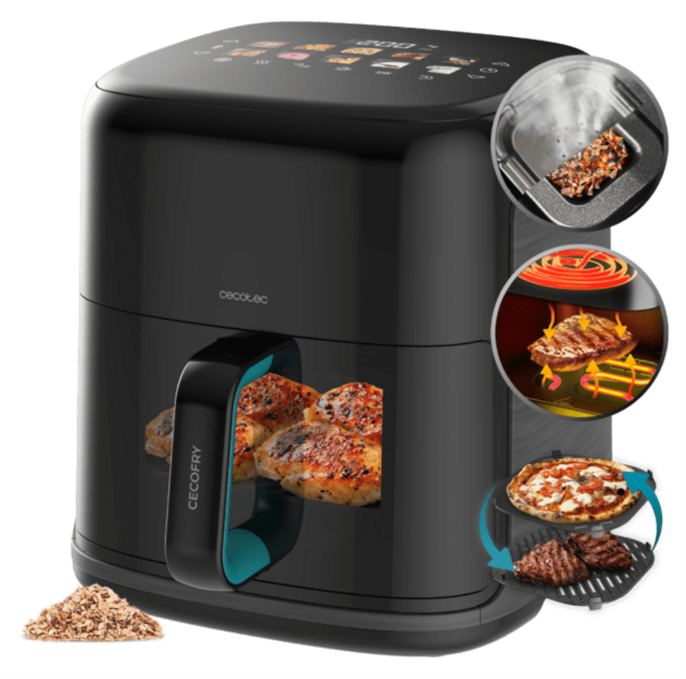Cecotec Cecofry&Grill Smokin'Prime 6500 Sencillo 6,5 L Independiente 2200 W Freidora de aire caliente Negro