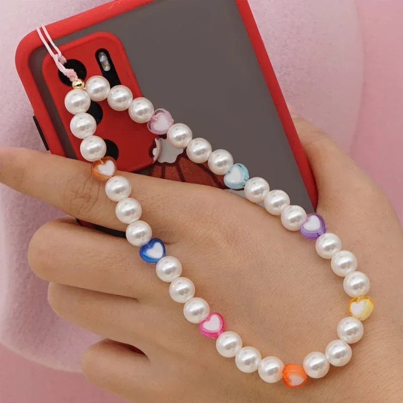 Colgante COOL Universal Smartphone Pulsera Strap Perlas Corazones - PixelPlaza