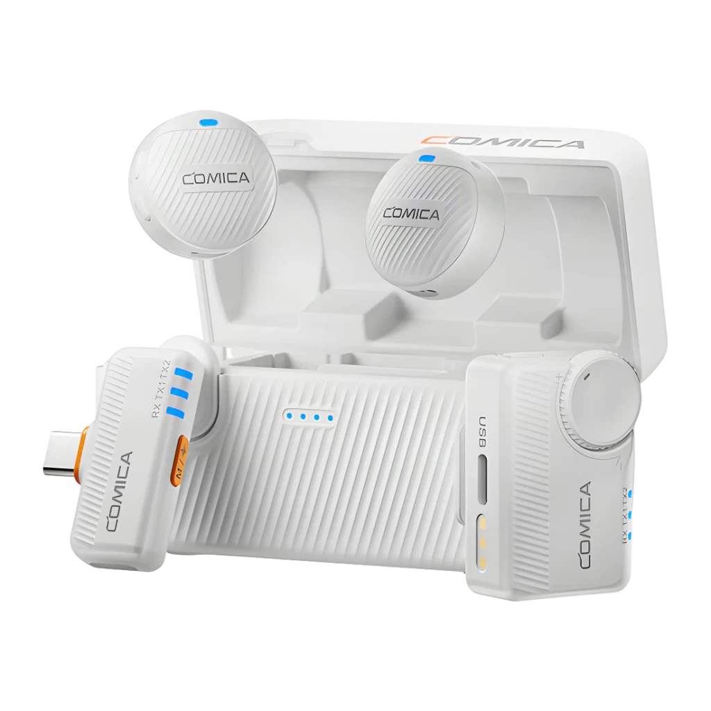 Micrófono inalámbrico Comica Vimo Me Combo Blanco TRRS 2 TX + 1 RX Estuche de Carga