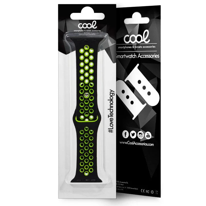 Correa COOL para Apple Watch Series 1 / 2 / 3 / 4 / 5 / 6 / 7 / 8 / 9 / SE (38 / 40 / 41 mm) Sport Negro - PixelPlaza
