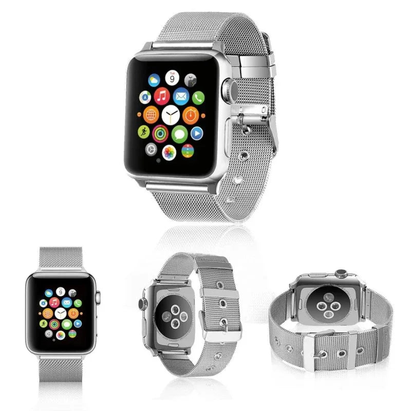 Correa COOL para Apple Watch Series 1 / 2 / 3 / 4 / 5 / 6 / 7 / 8 / 9 / SE (42 / 44 / 45 mm) Metal Plata - PixelPlaza