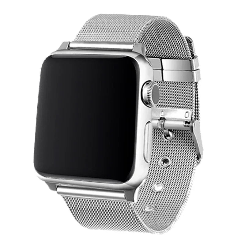 Correa COOL para Apple Watch Series 1 / 2 / 3 / 4 / 5 / 6 / 7 / 8 / 9 / SE (42 / 44 / 45 mm) Metal Plata - PixelPlaza
