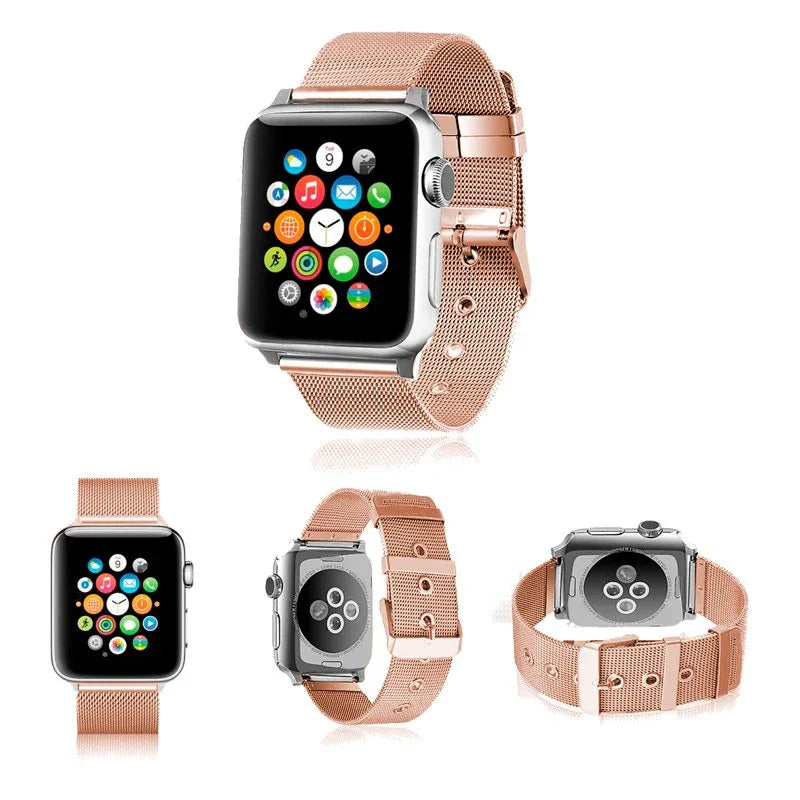Correa COOL para Apple Watch Series 1 / 2 / 3 / 4 / 5 / 6 / 7 / 8 / 9 / SE (42 / 44 / 45 mm) Metal Rose Gold - PixelPlaza