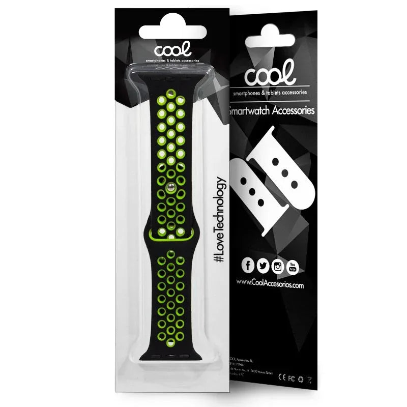 Correa COOL para Apple Watch Series 1 / 2 / 3 / 4 / 5 / 6 / 7 / 8 / 9 / SE (42 / 44 / 45 mm) Sport Negro - PixelPlaza