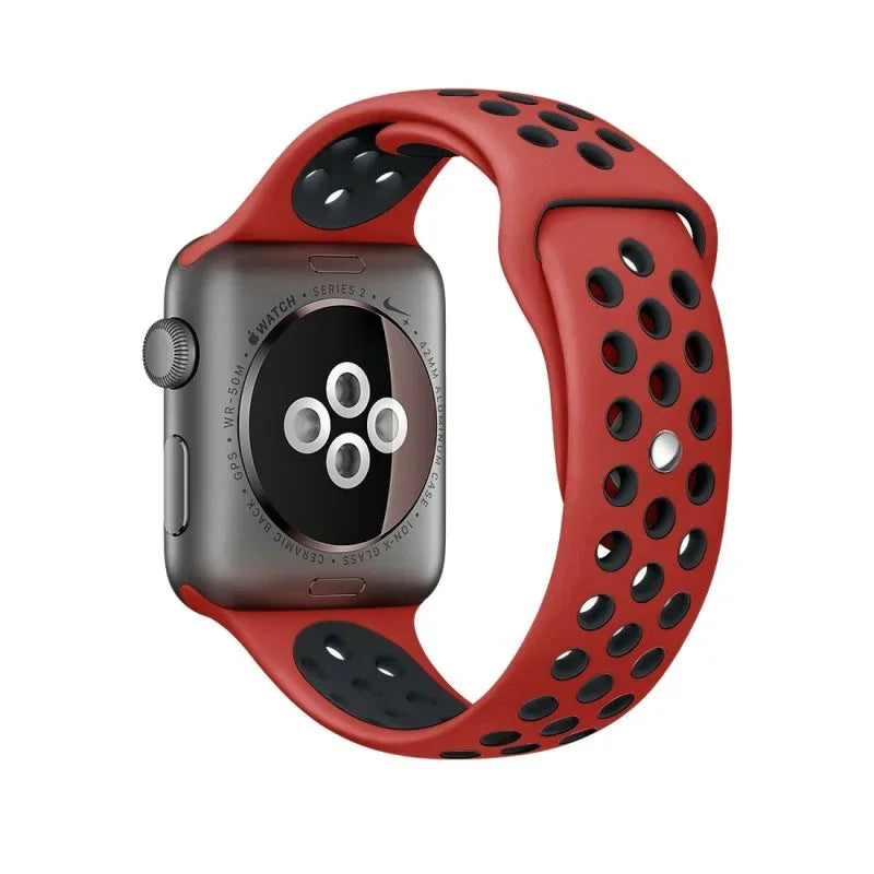 Correa COOL para Apple Watch Series 1 / 2 / 3 / 4 / 5 / 6 / 7 / 8 / 9 / SE (42 / 44 / 45 mm) Sport Rojo-Negro - PixelPlaza